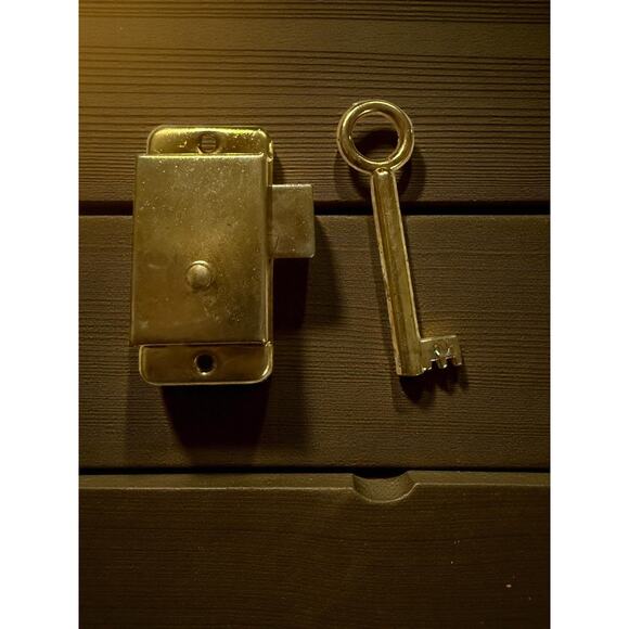 Vintage Brass Surface Mount Cabinet Lock Furniture NOS 2" w/ Key – 2-Way Keyhole - Picture 1 of 5